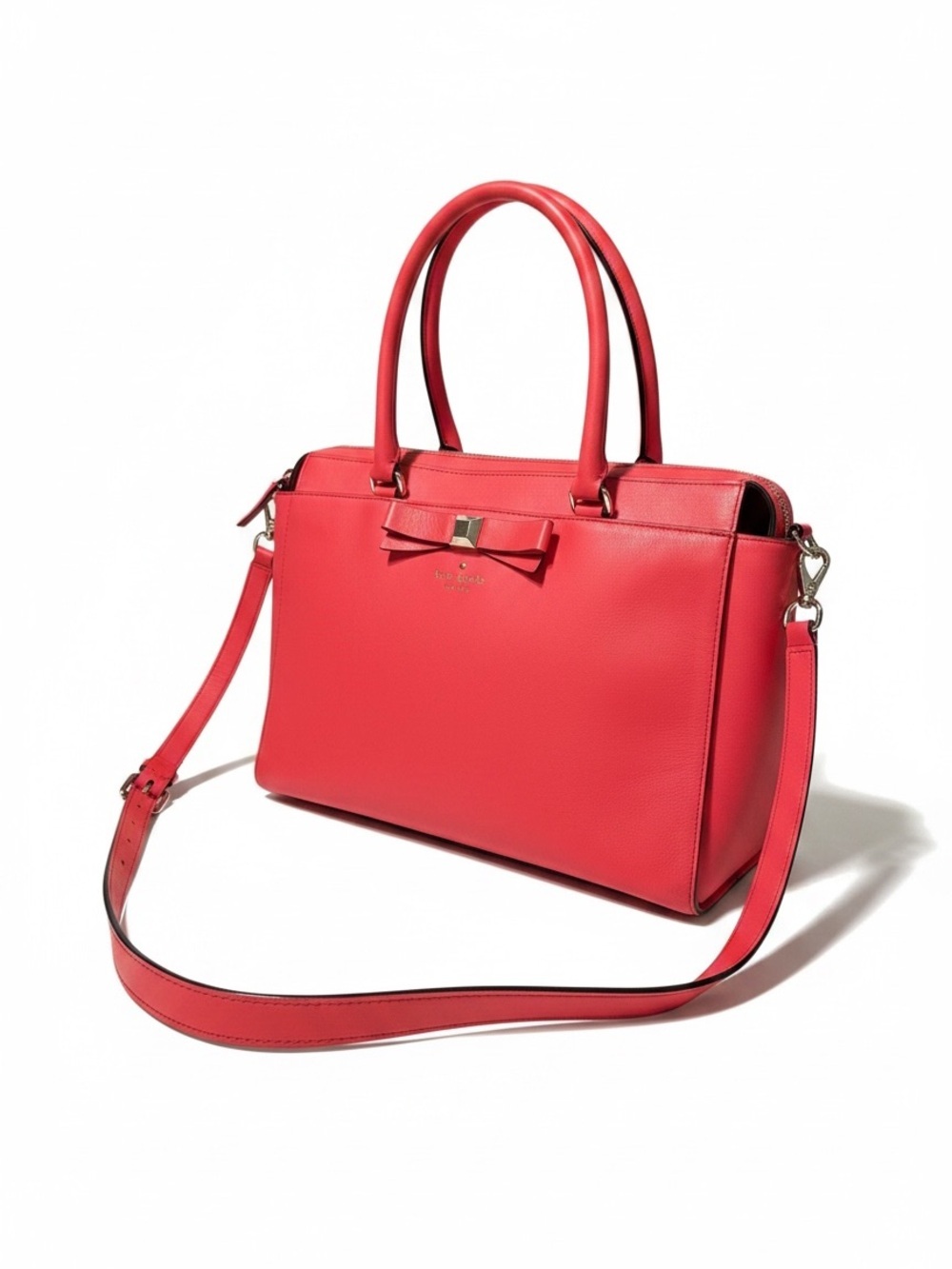 kate spade Beacon Court Garland Coral-Pink Leather Satchel with Bow Accent